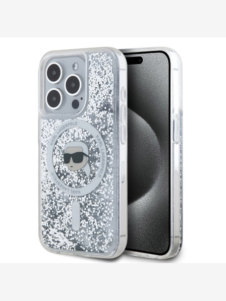 Karl Lagerfeld Karl Lagerfeld Tekuté trblietky Karl Head MagSafe zadný kryt pre iPhone 15 Pro priehľadný
