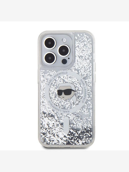Karl Lagerfeld Karl Lagerfeld Tekuté trblietky Karl Head MagSafe zadný kryt pre iPhone 15 Pro priehľadný
