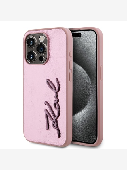 Karl Lagerfeld Zmačkaný zadný kryt PU Signature Logo pre iPhone 15 Pro Max Pink Karl Lagerfeld
