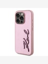 Karl Lagerfeld Zmačkaný zadný kryt PU Signature Logo pre iPhone 15 Pro Max Pink Karl Lagerfeld