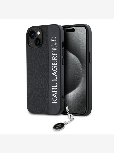 Karl Lagerfeld Karl Lagerfeld PU Saffiano Rhinestone Charm zadný kryt pre iPhone 15 čierny