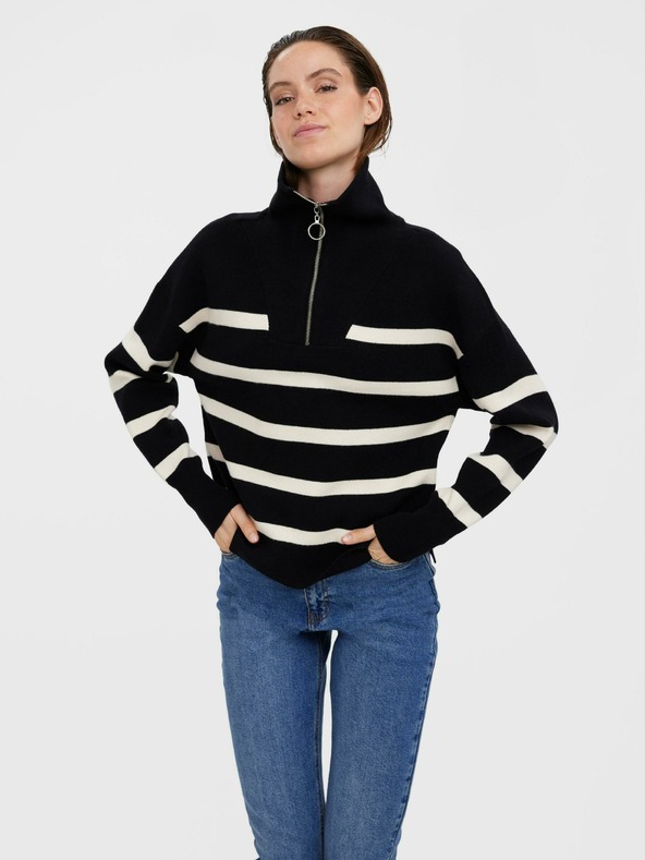 Vero Moda Krémovo-čierny pruhovaný sveter VERO MODA Saba